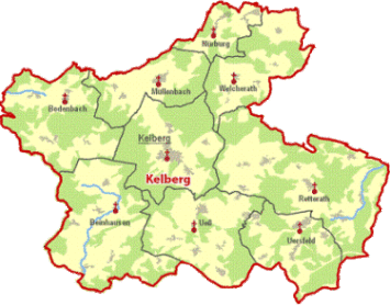 Lagekarte der Pfarreiengemeinschaft Kelberg mit den einzelnen Pfarreien